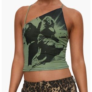 Princess Polly Miekie Asymmetrical Green Graphic Women's Camisole, Size 8